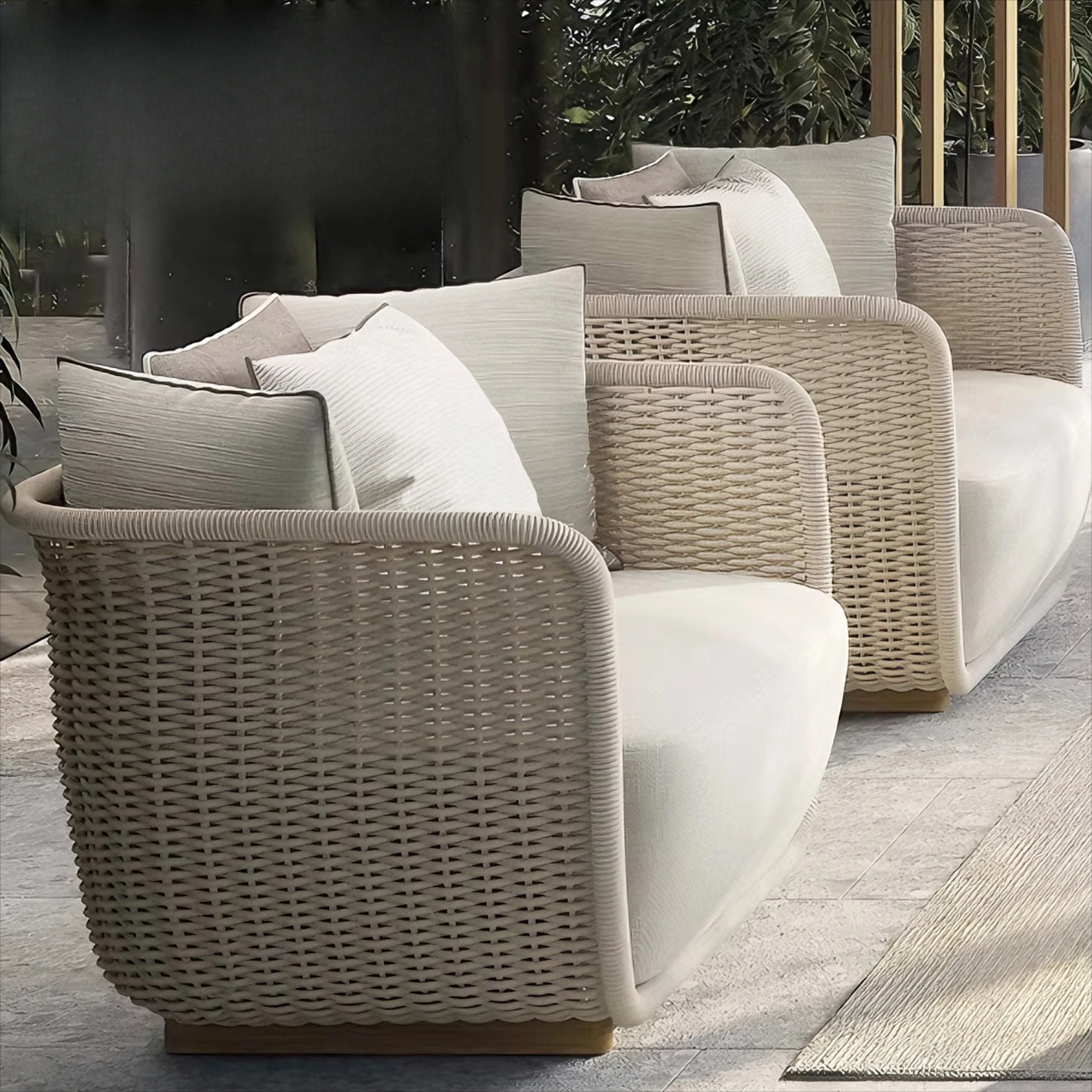 Modern Durable Outdoor Garden Lounge Sofa Set with Aluminium Frame Beige Color Sectional Corner Design for Villa Hotel Use