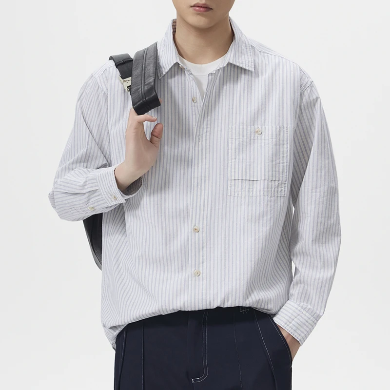 

Men Business Casual Commute Loose Long Sleeve Cotton Linen Shirts Male Clothes Old Money Simple Fashion Vintage Stripe Shirt