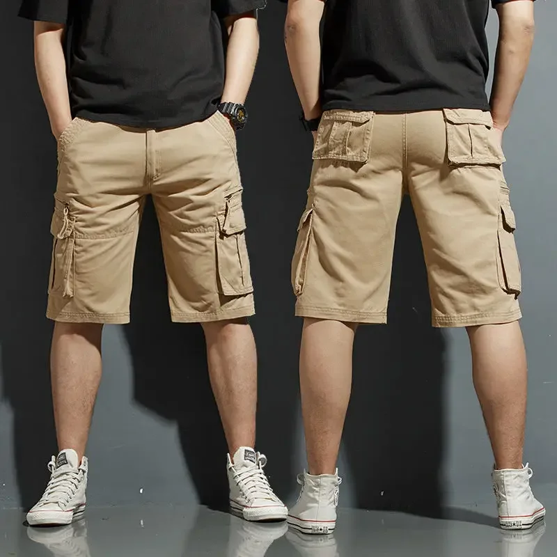 Short Pants for Men Long Half Khaki Bermuda Mens Cargo Shorts Hiking Work Elegant Clothing Wide Clothes Cotton Popular Beautiful