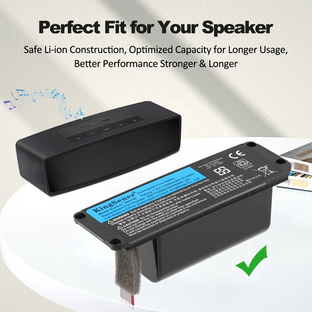 KingSener 088796 088789 088772 080841 Bluetooth-Lautsprecher, kabelloser Lautsprecher, Akku für BOSE Soundlink Mini 2, 7,4 V, 2600 mAh/19,24 Wh. – Detail 1