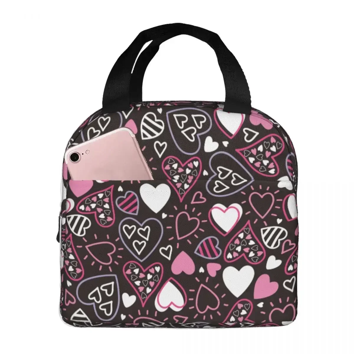 Heart Pattern Lunch Bags Waterproof Insulated Oxford Cooler Thermal Picnic Lunch Box for Women Girl