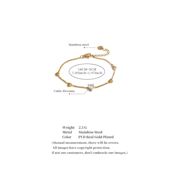 Zirconia Heart Love Chain Bracelet Bangle