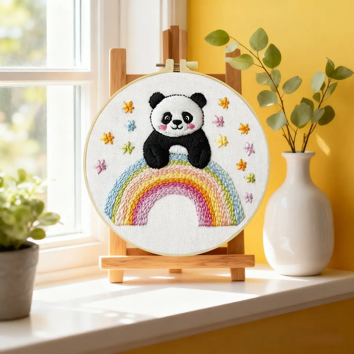 1 Stück 20X20CM/15X15CM 7,87/6,3 Zoll Regenbogen-Panda-Stickerei-Starter-Kit DIY-Kit DIY-Stickerei-Set Handarbeiten Malerei – Detail 1
