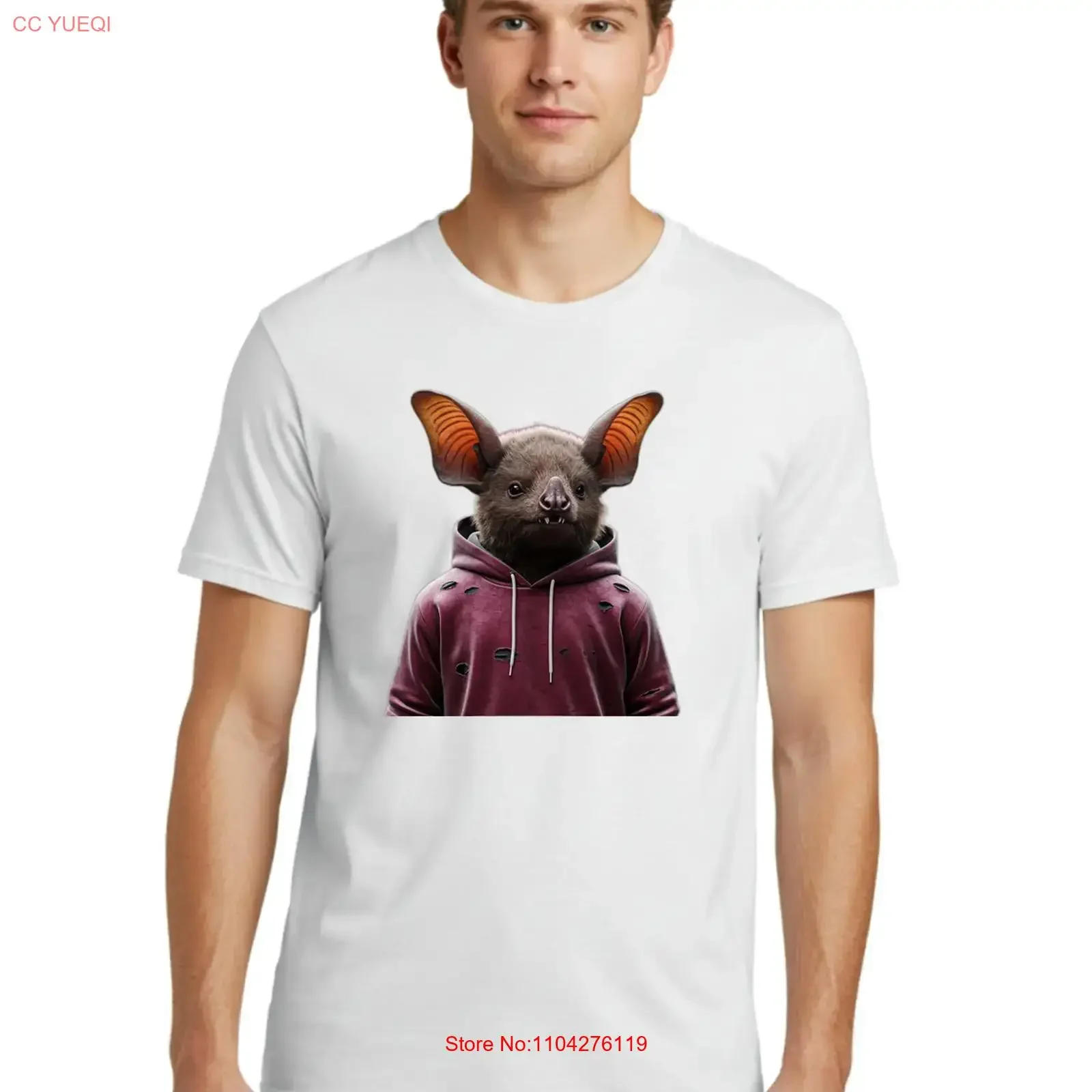 Camiseta de hombre Bat In, 100% algodón, informal, para verano, estilo vintage, lavada, cómoda, suave, ligeramente elegante, versátil, moda urbana.