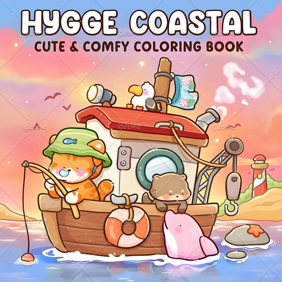 Hygge Coastal Coloring Book for Adults,Cute Comfy Animal Sea Scenes,Stress Relief Relaxing Coloring Pages for Women Art Therapy