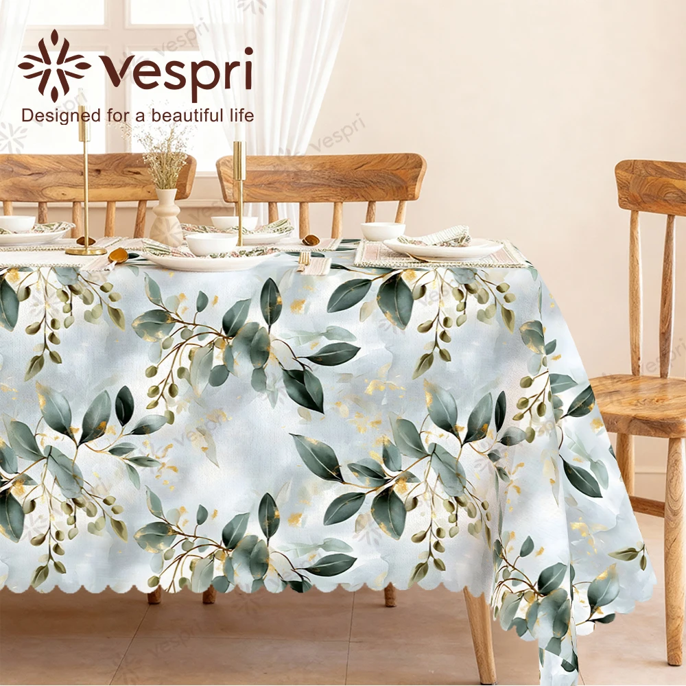 Vespri Frühlingstischdecke Blumenmuster Ostern Blau Weiß Pastellfarbene Blätter und Blumen Rund Rechteckig Oval für Partys