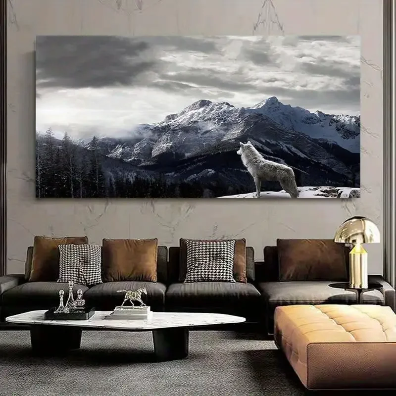 1pc Canvas Poster, Modern Art, Snow Mountain Wolf Poster Wall Art Picture, Ideal Gift For Bedroom Living Room Corridor, Wall Art