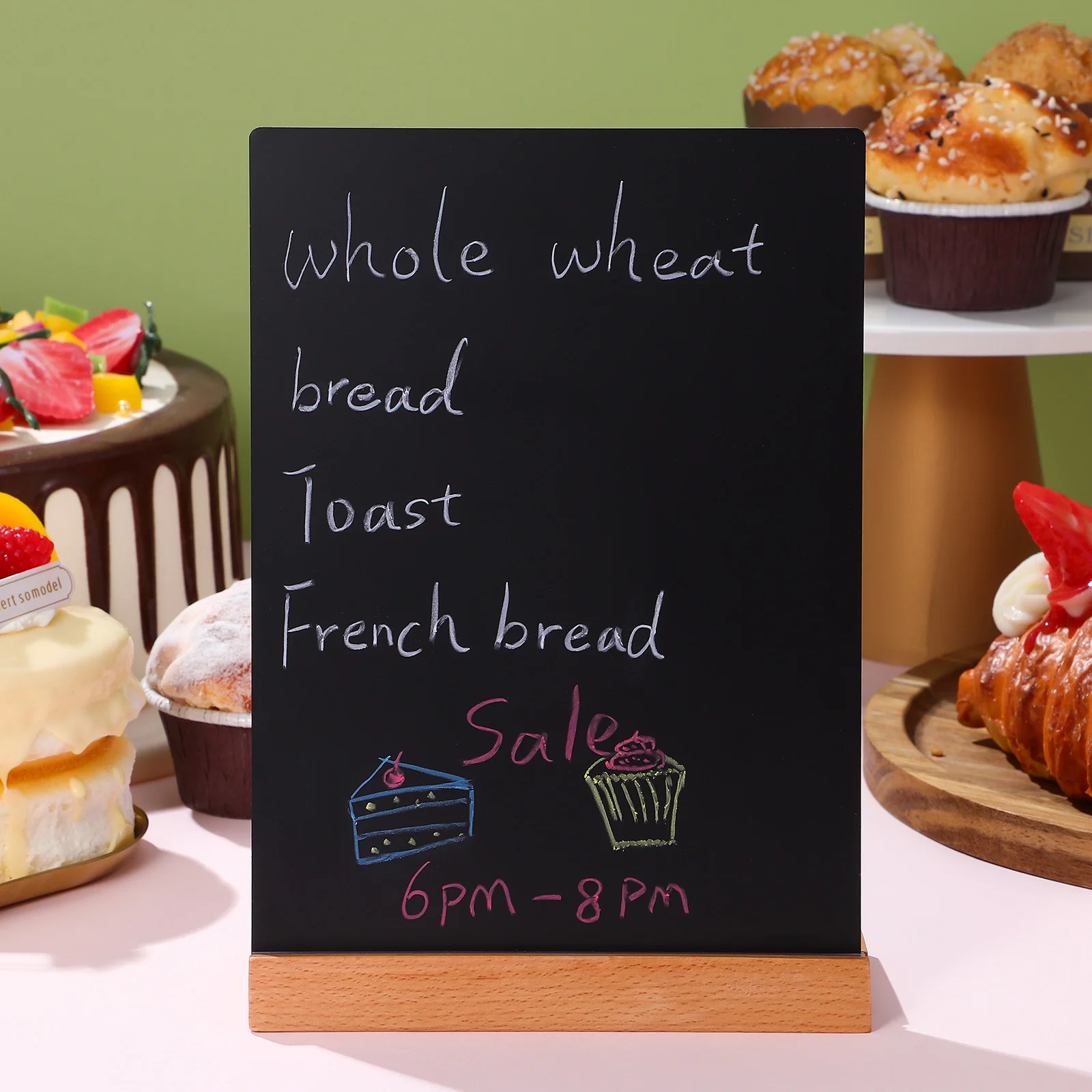 2 Pcs Beech Hand Drawn Table Card Sign Mini Chalkboard Signs for Food Display Stands