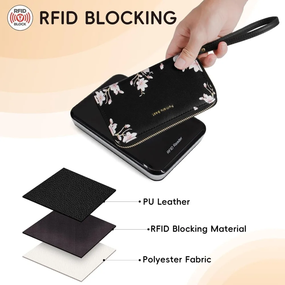 

Pomelo Best Women PU Leather RFID Blocking Floral Zip Around Card Holder Multi Slots Wristlet Large Capacity Phone Clutch Wallet
