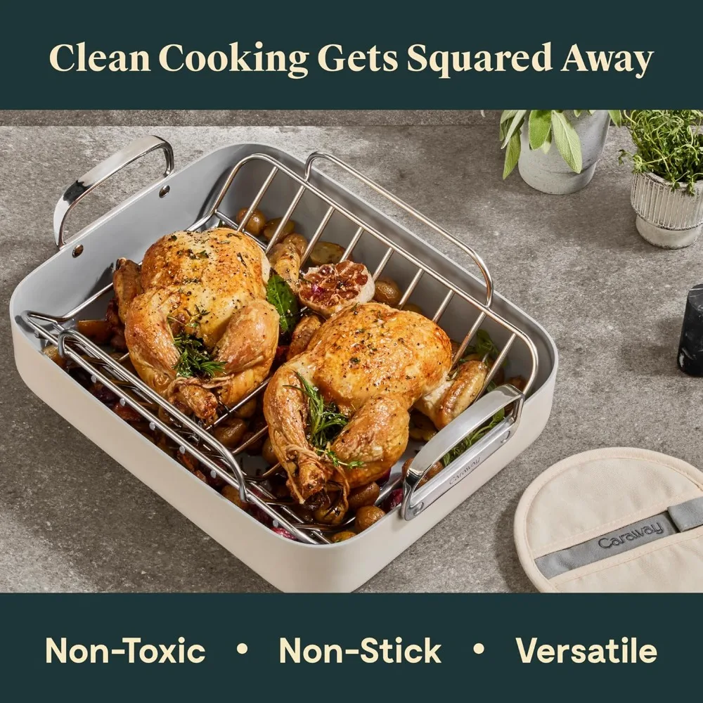 

Roasting Pan - 16x13” Roasting Pan with Rack - Non-Stick Ceramic Coated - Non Toxic, PTFE & PFOA Free