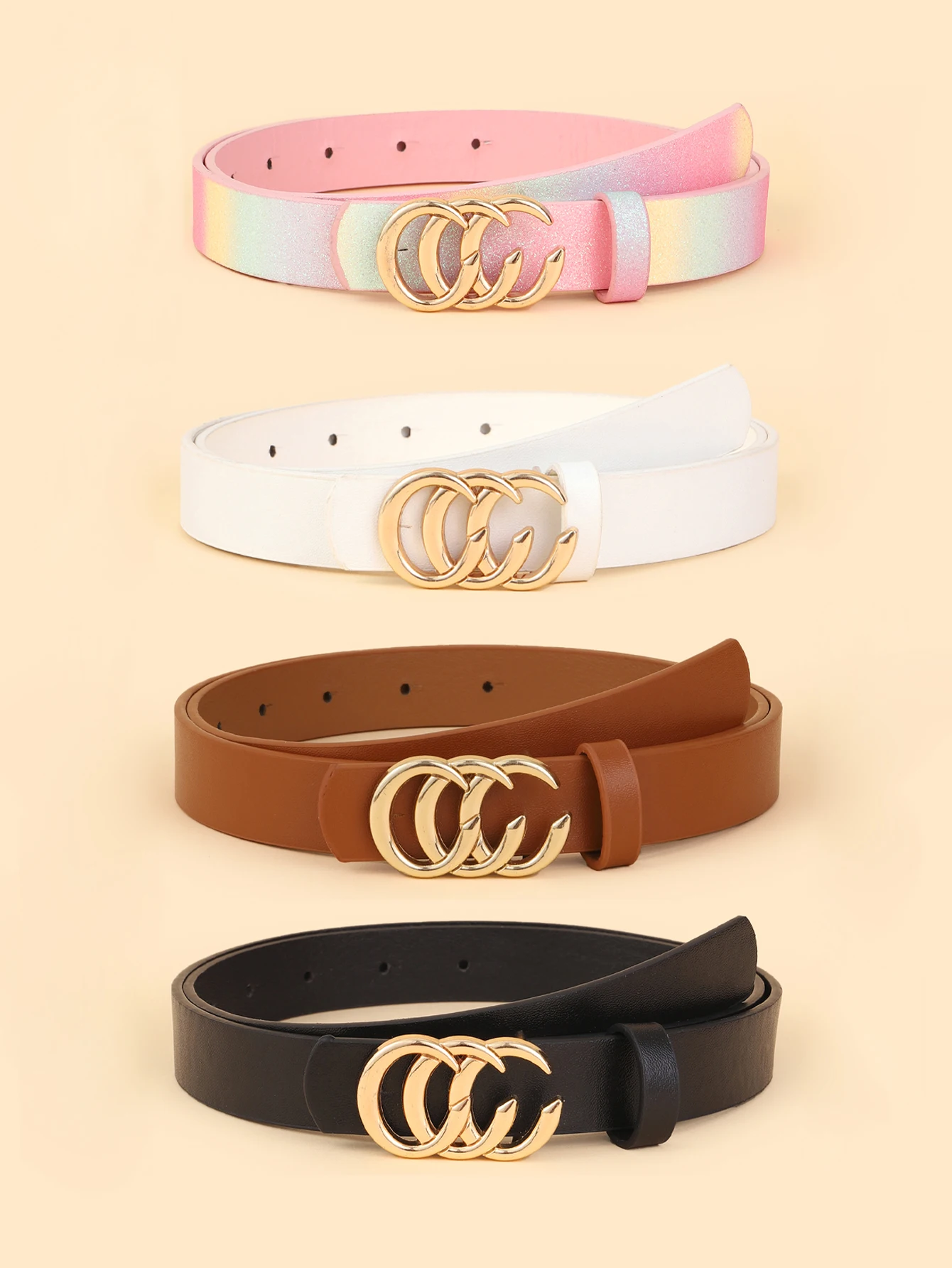 1pcs women's new fashion three-C buckle belt high-quality pu jeans dress decorative belt all-season universal