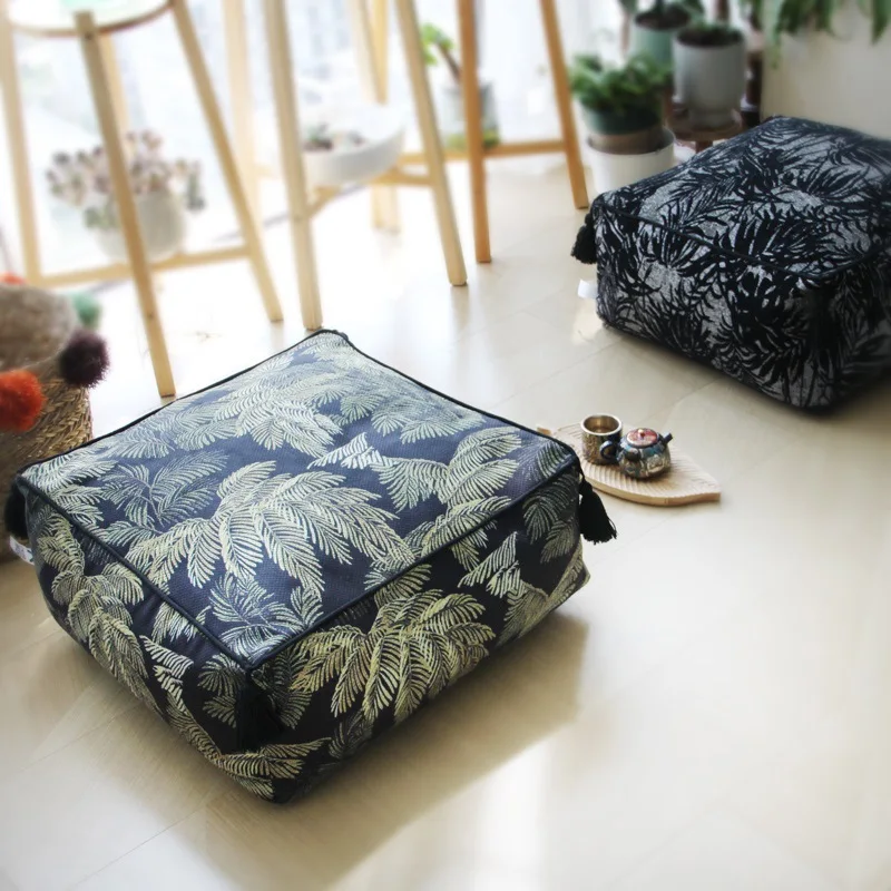 

Chinese Style Low Cushion Zafu Mat Detachable Washable Bean Bag Particle Foam Cushion Home Decorative Plant Floral Pattern