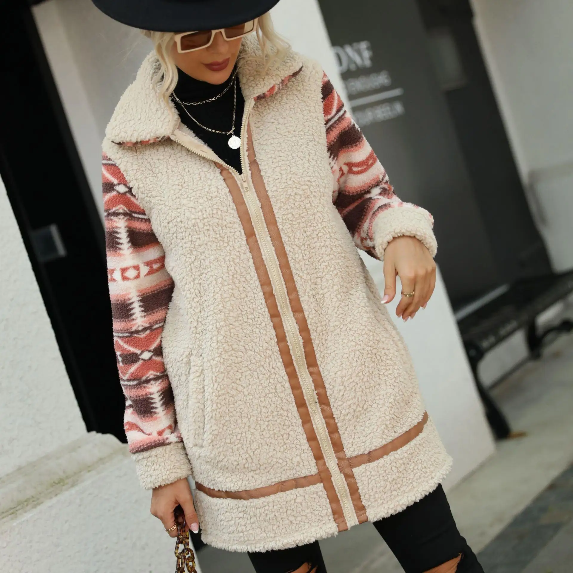 

iny Women's Cardigan with Anular Texture Color European Sle Polyester Fiber Long Sve Geometric Pattern Coat for Middle...