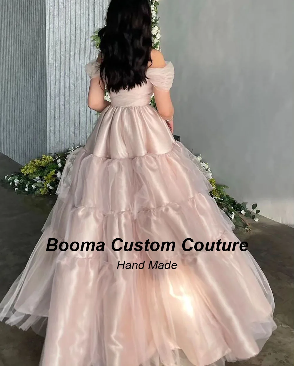 Booma A Line Long Prom Dresses Off Shoulder Boning Corset Tiered Formal Evening Dresses for Women Dubai Birthday Party Gowns