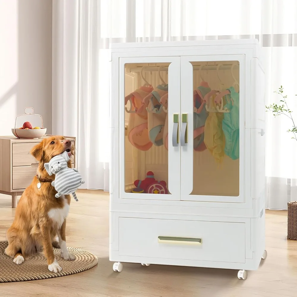 

Wardrobe Closet, Dog Closet - Stackable Storage Bins with Doors, Wheels, and Hanging Rods - Stackable Drawers Closet