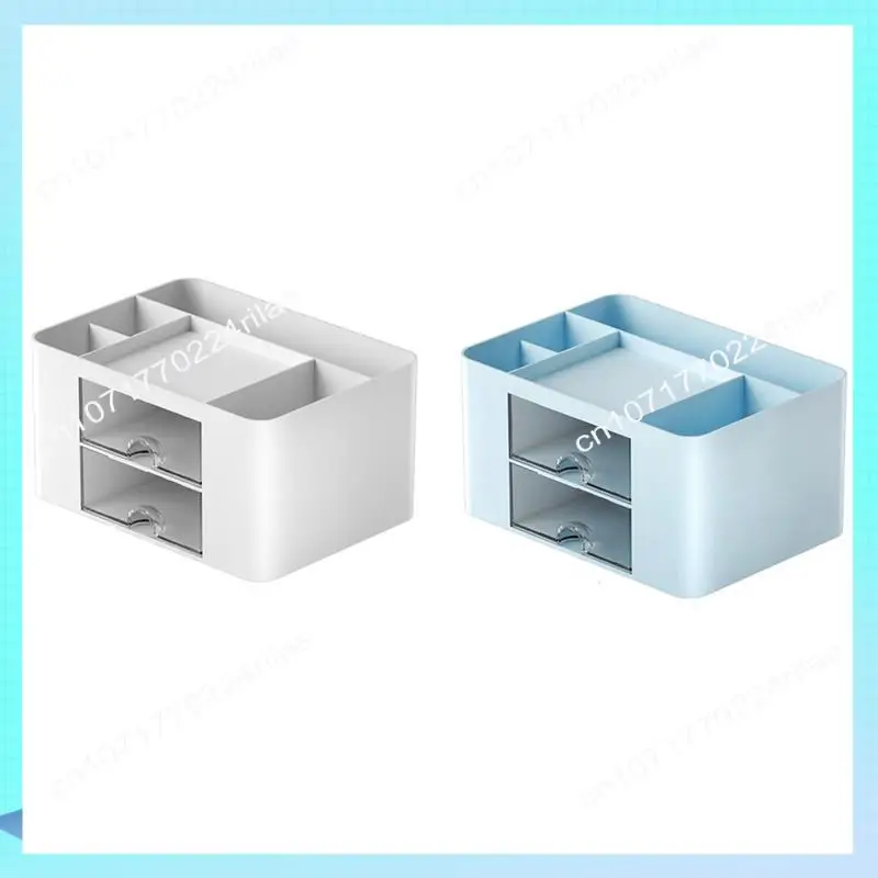 A17Z 2Pcs Blue+White Simple Transparent Drawer Storage Box Children's Student Office Desktop Ornaments Pen Holder Easy To Use