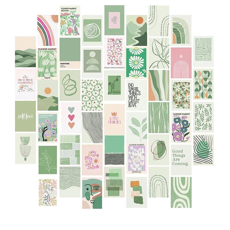 50PCS Sage Green Room Decor Wall Collage Kit Aesthetic Pictures,Preppy Room Decoration for Teen Girls Bedroom, Aesthetic Posters