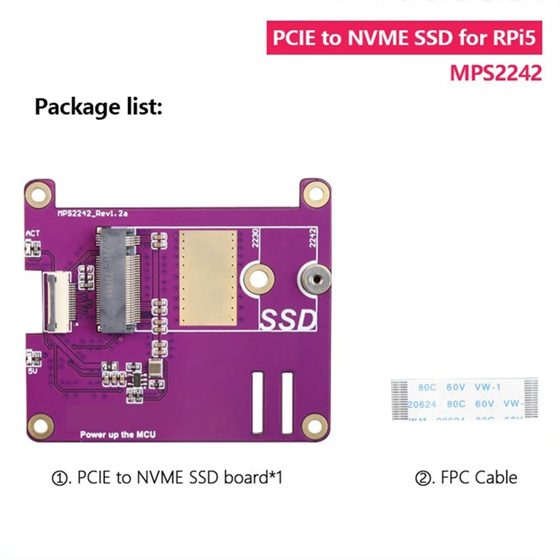 Placa de Expansão para Raspberry Pi 5, Durável, PCIE M.2, NVME, 2230, 2242, Gen3, SSD