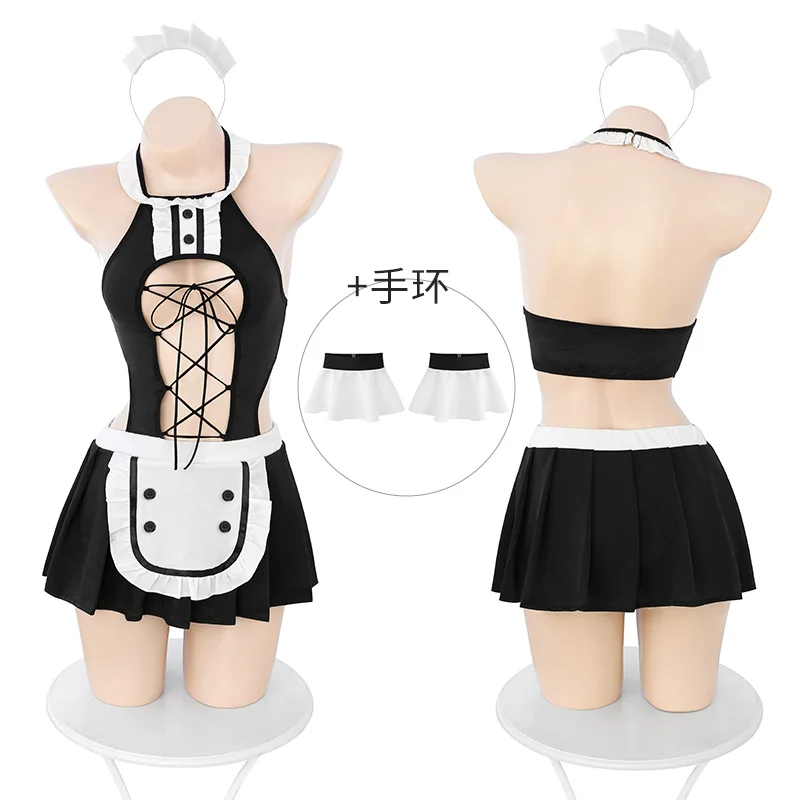 Lolita-lencería Sexy erótica para mujer, disfraces de Cosplay de sirvienta, delantal francés lindo, vestido negro, Anime Punk, traje gótico para niña escolar