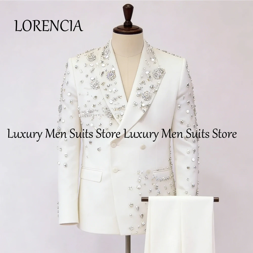 

Мужские костюмы Shining Crystal, 2 предмета, двубортные, для свадьбы и вечеринок, с индивидуальной отделкой стразами, пиджак и брюки, trajes para hombre