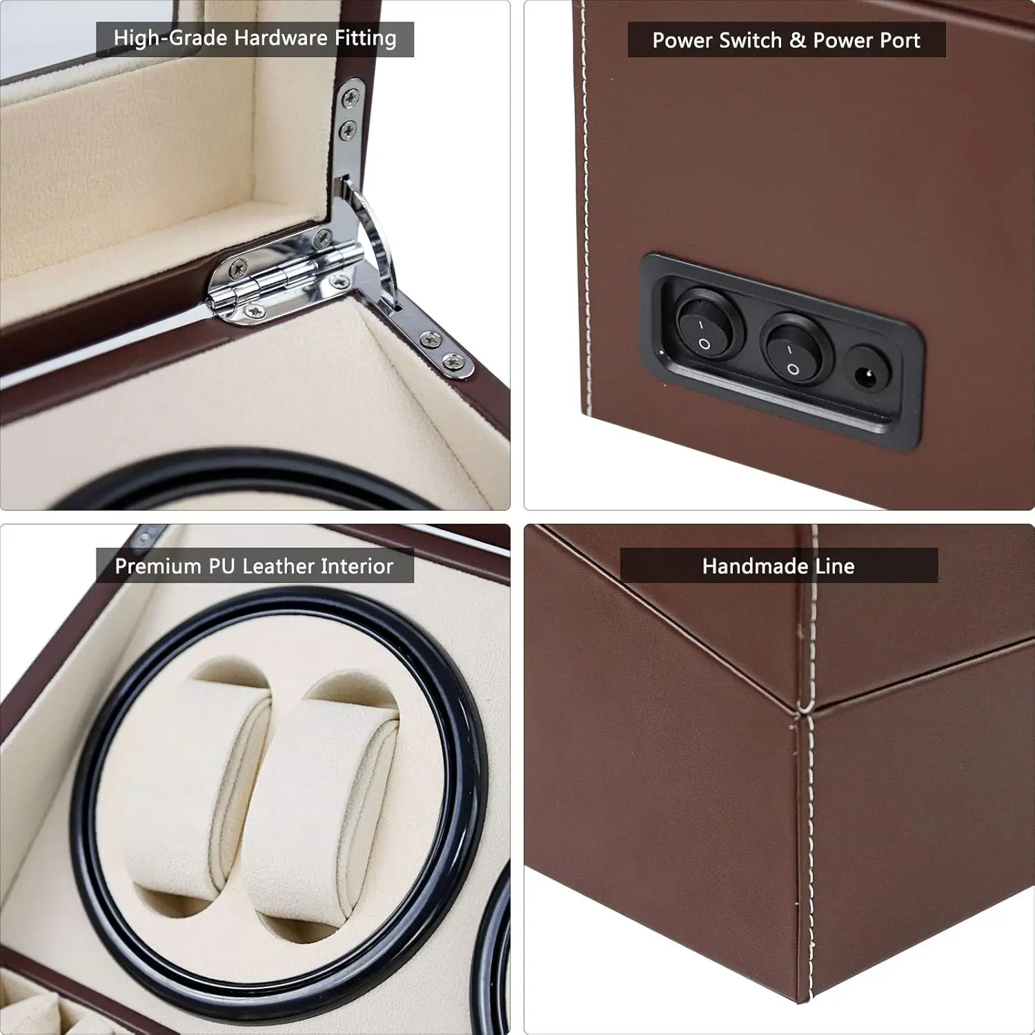 Automatic Watch Winder Storage Box for 4-6 Watches, Display Case with PU Leather