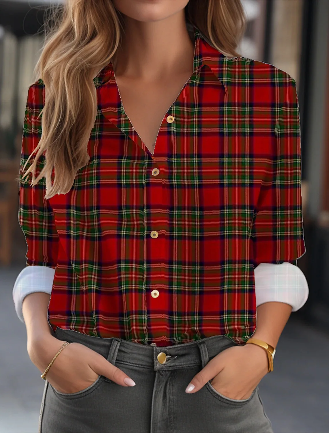 

2025 New Women Llapel Plaid Printed Long Sleeved Shirt, Casual, Comfortable, Breathable, Fresh Y2K Top, Fashionable Shirt