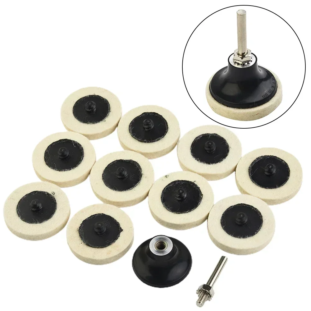 10 Pieces 50mm 2 Inches Compressed Wool Felt Disc Polishing Buffing Pads Wheels For Drill Power Tools 1 Holder Abrasive Tools