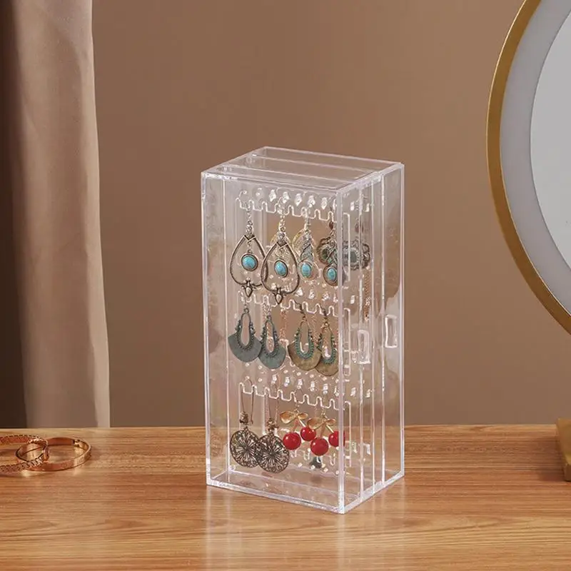 Jewelry Holder Display Case Acrylic Necklace Holder 2 Vertical Drawer Jewelry Organizer For Rings Earrings Brooches Cufflinks