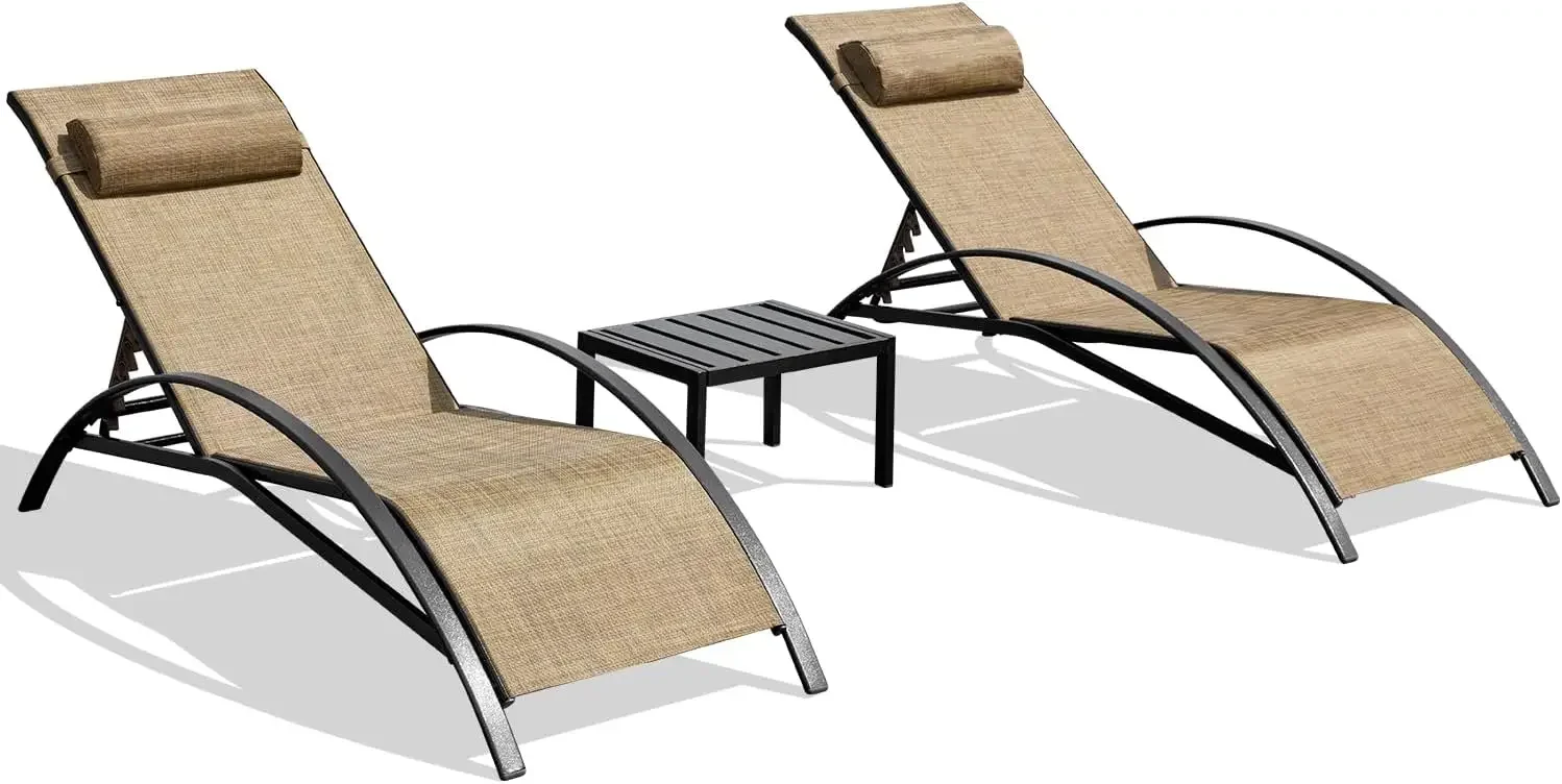 

Outdoor Chaise Lounge Chair with Adjustable Backrest, All-Weather Textiline Recliner Chairs & Ergonomic Armrest for Yard