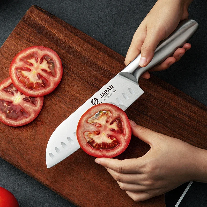 Chef Knife 7-piece Set Stainless Steel Hollow Handle Slice Meat Cleaver Chopping Knife Kitchen Scissors with Sharpening Rod