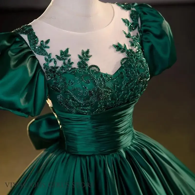 セクシーな中空アウトアップリケフォーマルパーティードレス高級グリーンサテンセレブ宴会ドレス気質ウエディングドレス Vestidos デ フェスタ