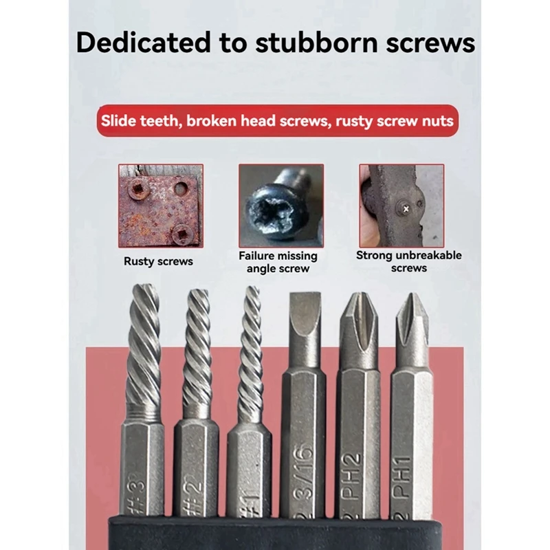 A19F-6In1 Screwdriver Set 1/4-Inch Impact Drive Rusted Stuck Broken Fasteners Remover With Complete Specifications
