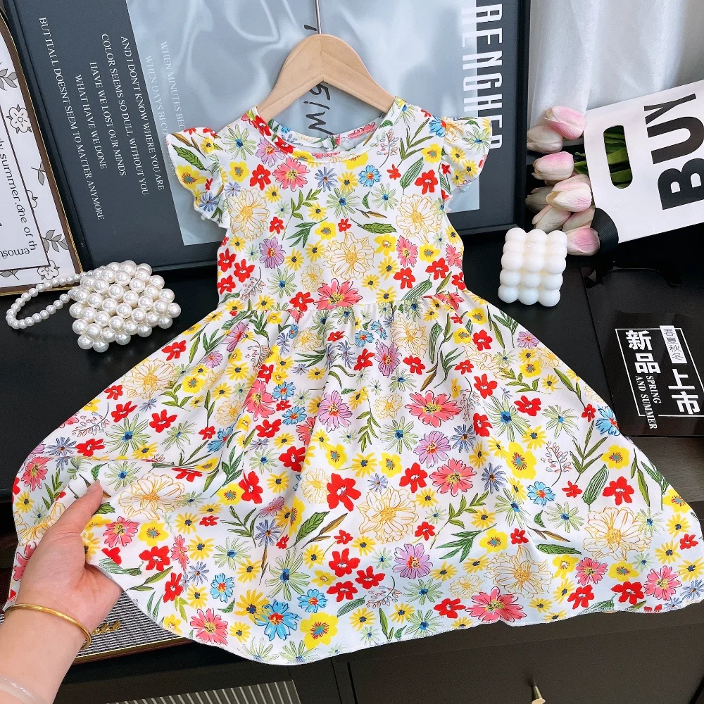 Bear Leader الصيف الريف نمط زهرة ملابس الأطفال النسخة الكورية فستان أطفال حلو بلا أكمام فساتين الفتيات عادية