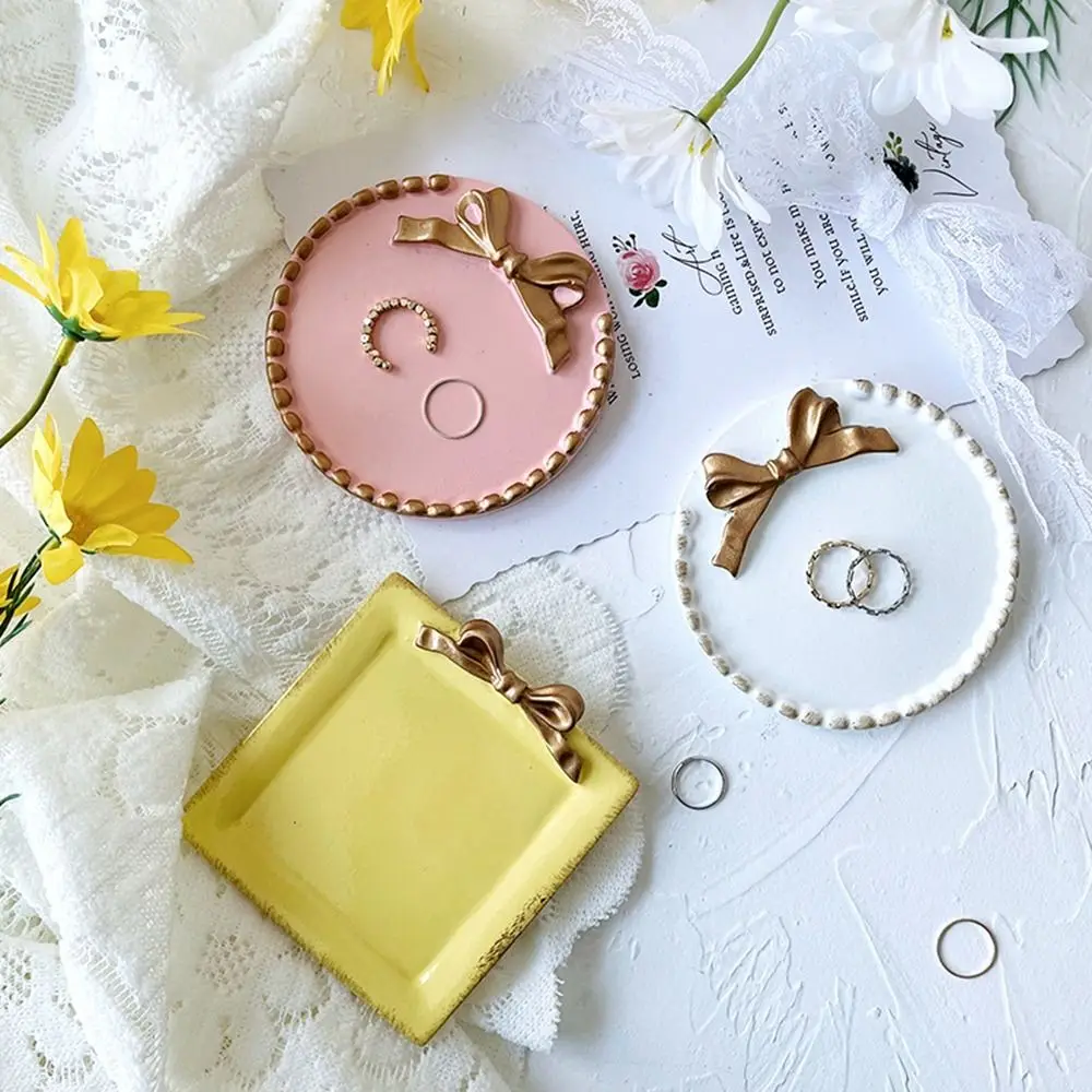 Rodada e Quadrada Prato de Jóias Decorativas, Foto Retro Props, Mini Brincos Bandeja De Armazenamento, Prato De Resina, Novo