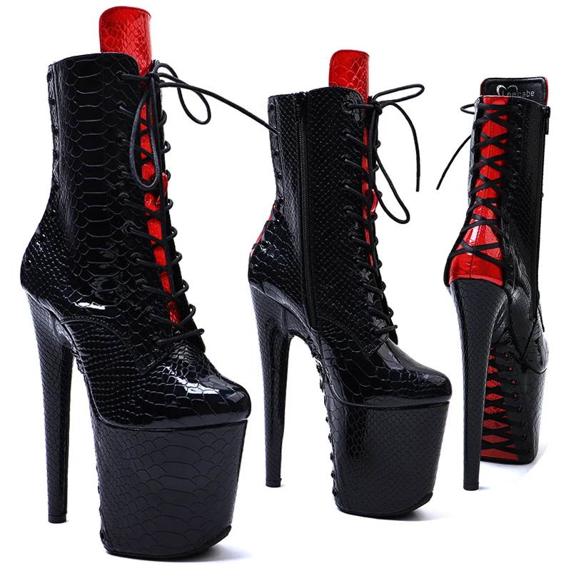 Leecabe 20CM/8inches Snake Mix Color High Heel Platform Lace-up Boots Trend Fashion Stripper Heel Pole Dance Boots