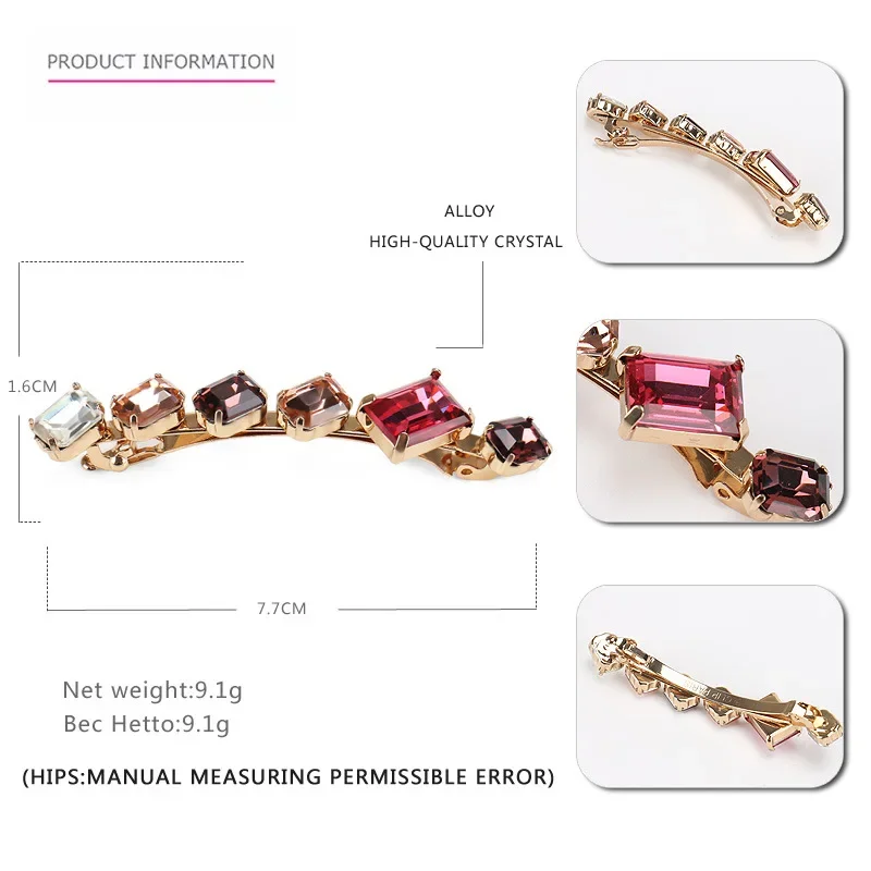 2024 French High Quality Geometric Rhinestone Crystal Alloy Women\'s Versatile Spring Hair Clip Hairpin with Sparkling Gems