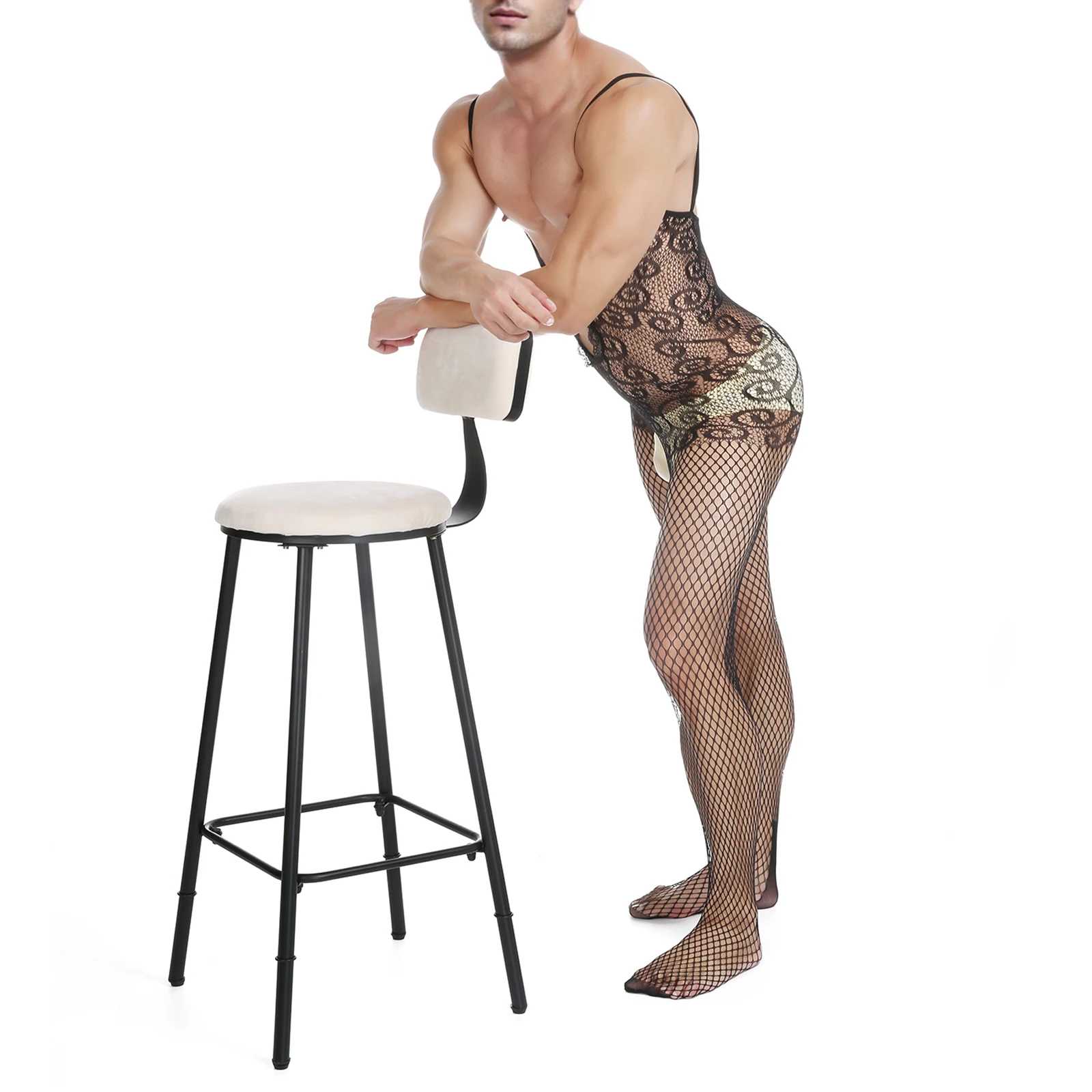 مثير الرجال بذلة شبكة صيد السمك الملابس الداخلية جوارب طويلة السباغيتي ارتداءها كروسدريس الدانتيل Crotchless الأرداف جوارب