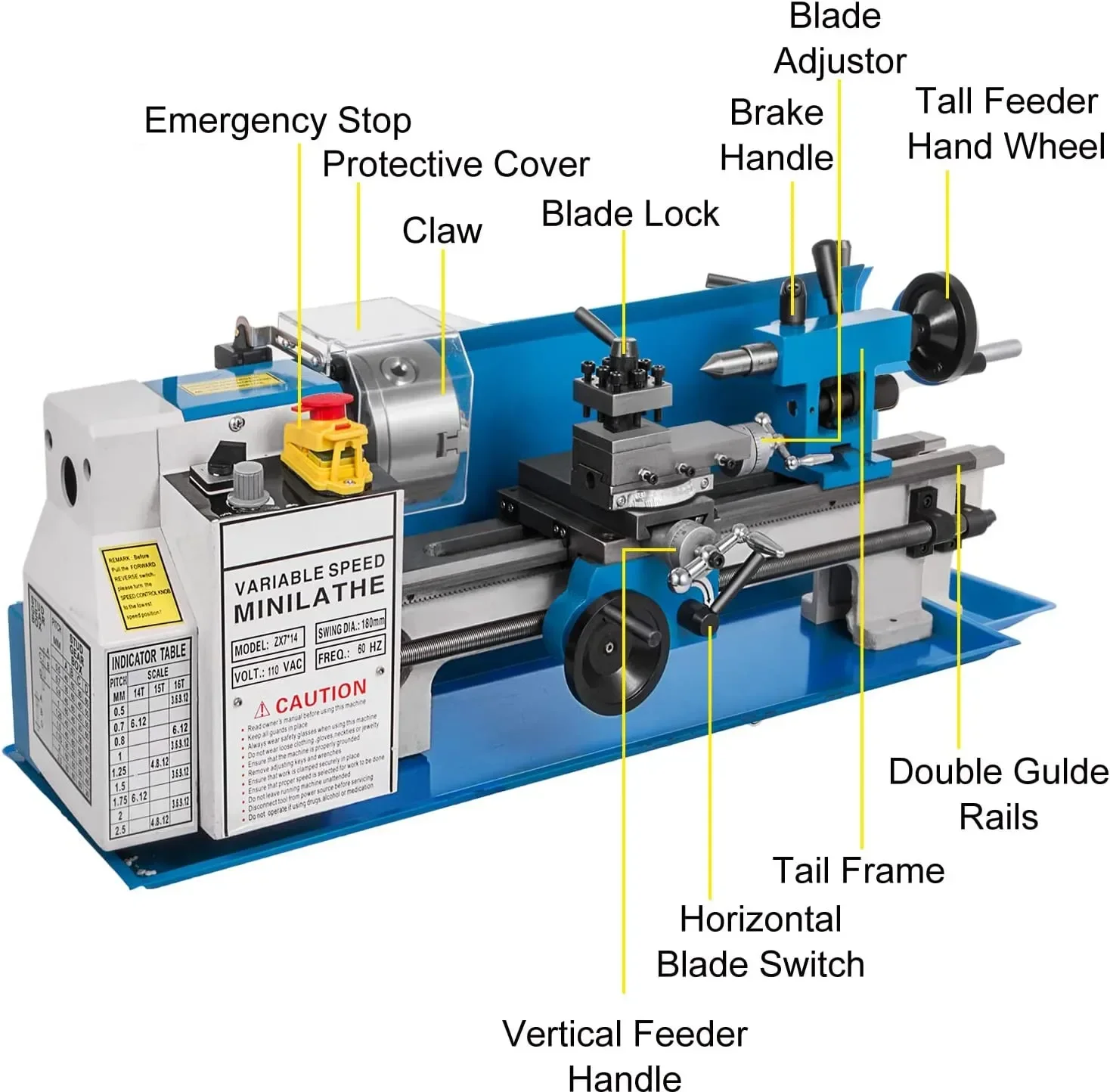 YYHCBench Top Variable Speed 7x14 Inch Desktop Metal Mini Bench Lathe Machine