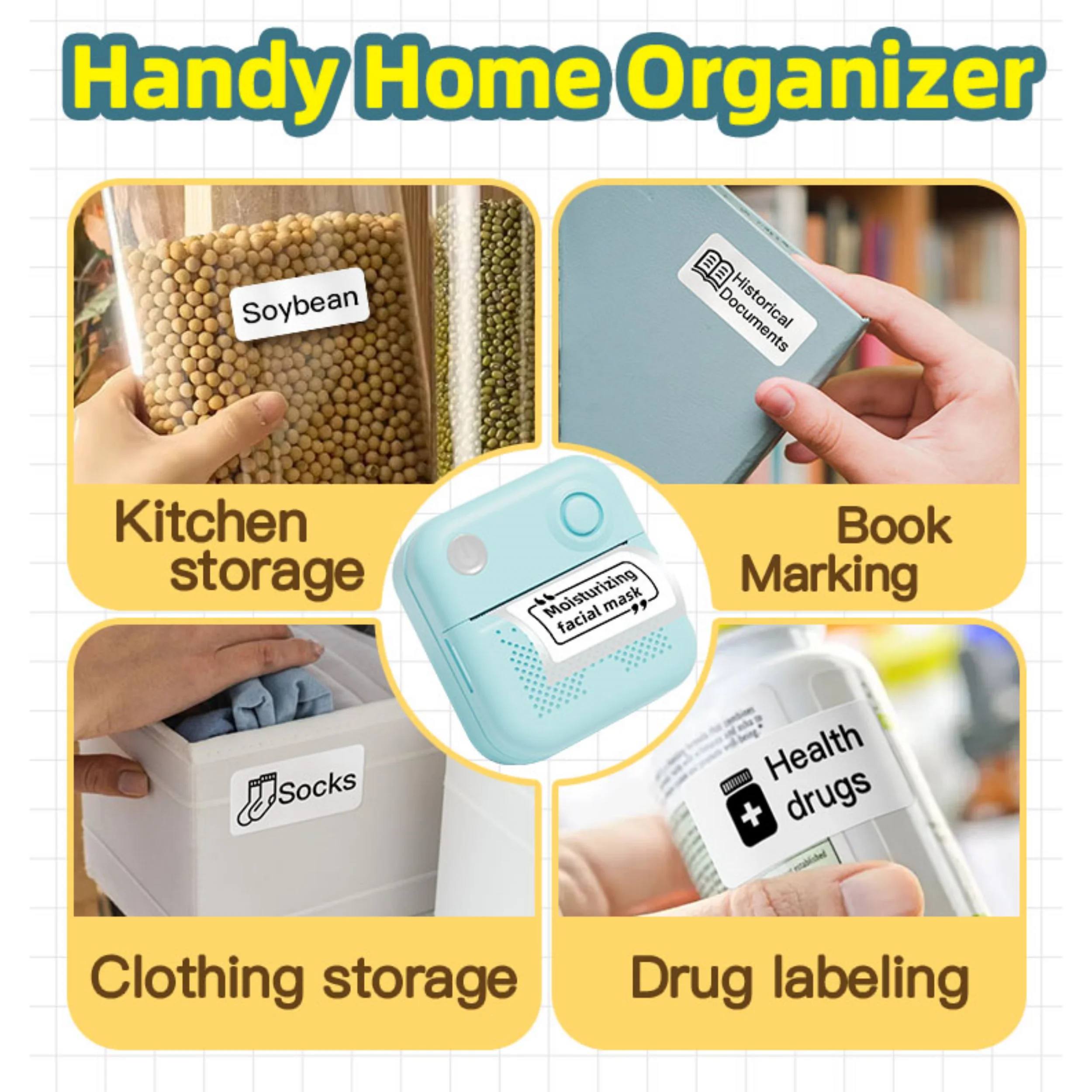 New Photo Sticker Printer Kitchen Label Printer 1200mAh Battery Type-C Smart Bluetooth Mini Printers for iOS Android Phone