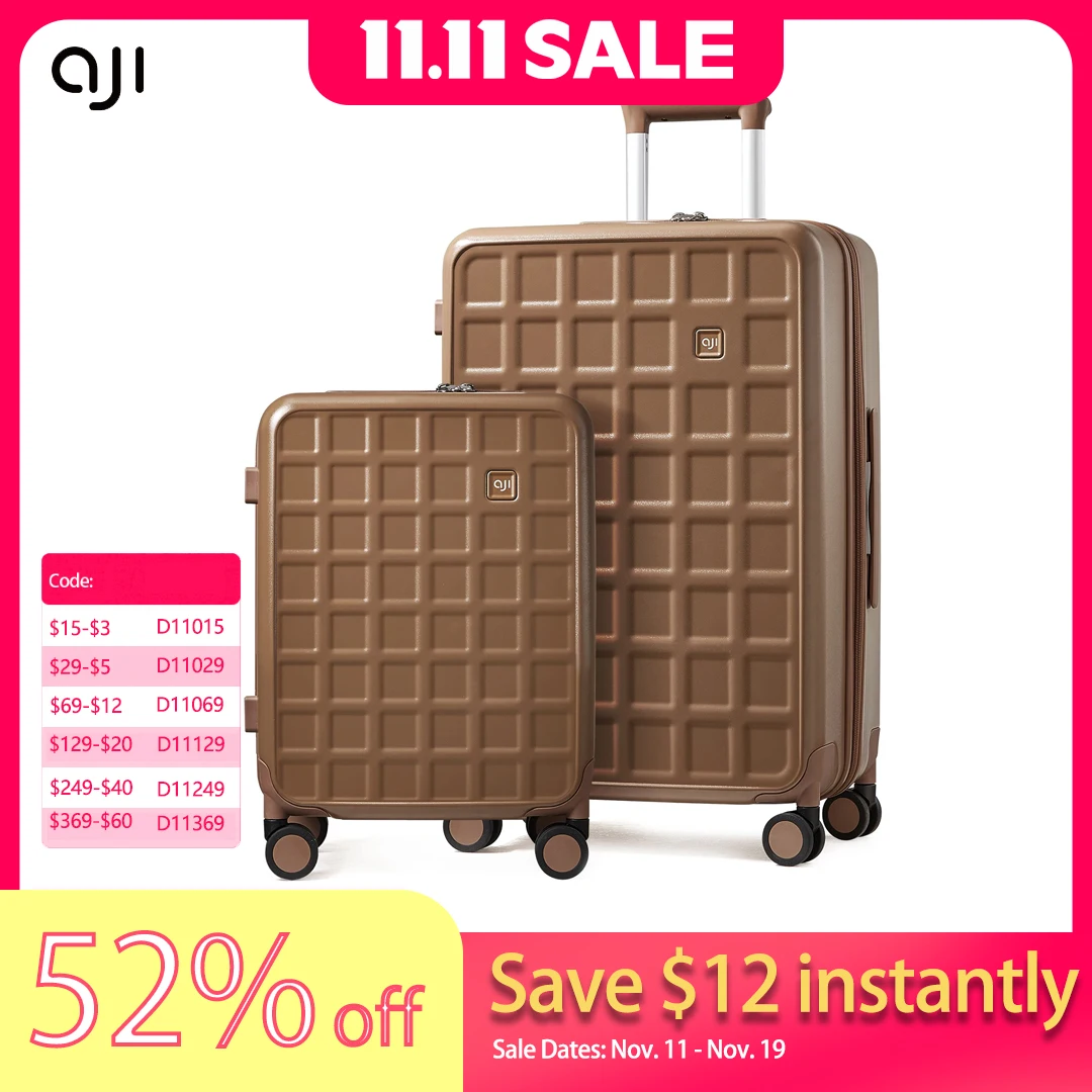 

Чемоданы AJI на колесах с вафельным узором, мужская ручная кладь, женский дорожный чемодан на колесиках, 20/24/26 дюймов, дорожный чемодан