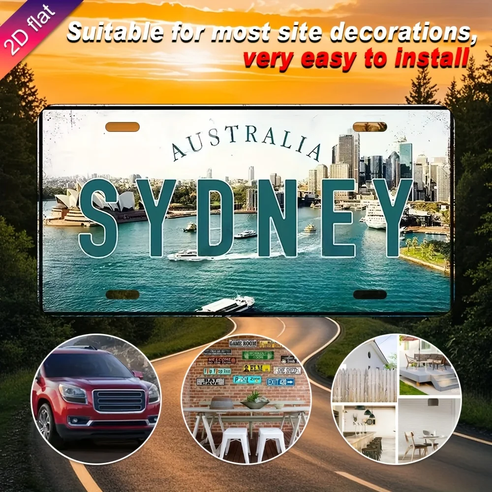Aluminum License Plate Wall Art - UV Printed Sydney Australia Cityscape Design,  Durable Indoor/Outdoor Decorative Plaque for Ho