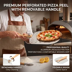 Baking Tool Perforated Pizza with Detachable Rubber Wood Handle Lightweight Aluminum Detachable Pizza Shovel Transfer Tools