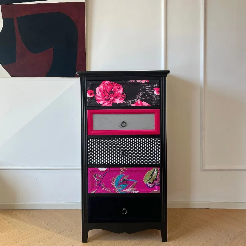 Designer European solid wood carved chest cabinet, storage cabinet, fabric art 5 chest cabinet, storage cabinet