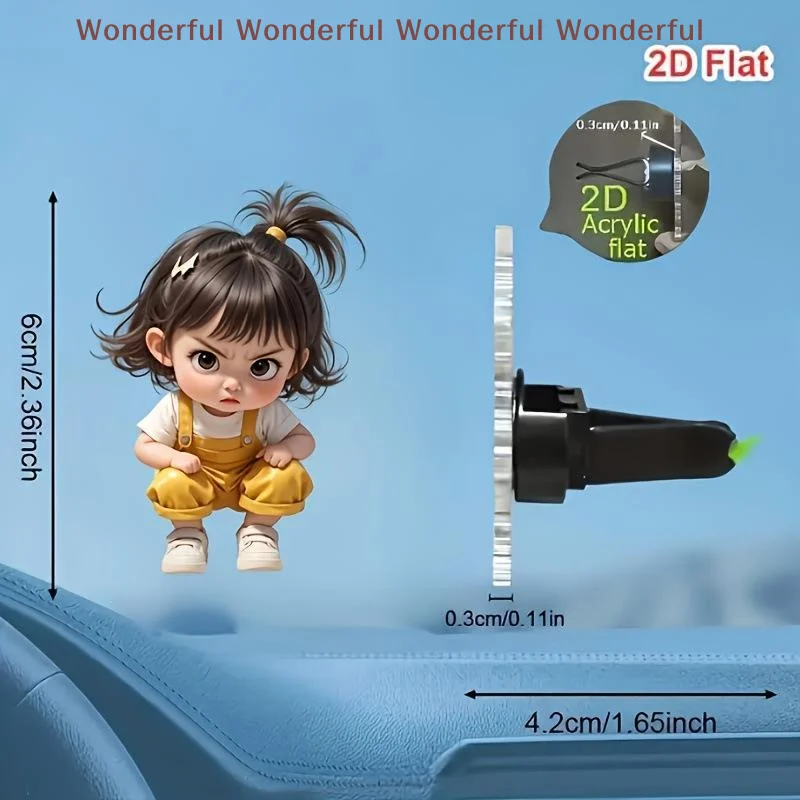 Cute Little Girl Acrylic Car Vent Clip Decoration, Car Fragrance Diffuser, Valentine's Day Gift, Cute Car Interior Accessories