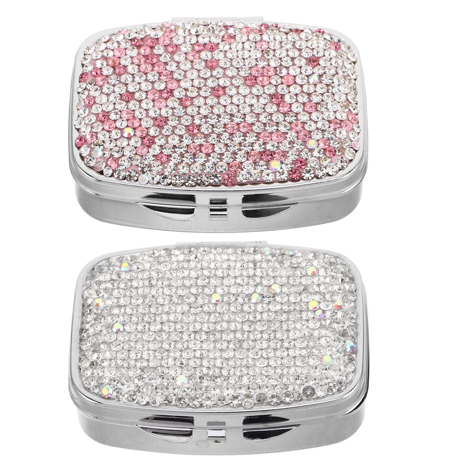 

Набор из 2 мини-органайзеров для таблеток с блестками - Портативный футляр для лекарств с 2 отделениями, украшенный стразами, для ежедневных добавок к рациону