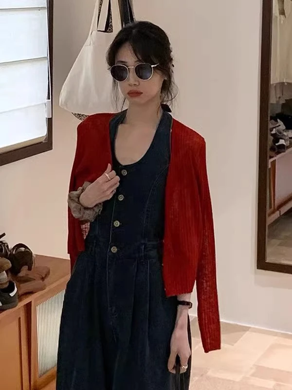 

Sweet Retro White Knit Jaet Women's Summer New Sle Personali Faion ort Size Small Outerwear Korean Version Loose Fit