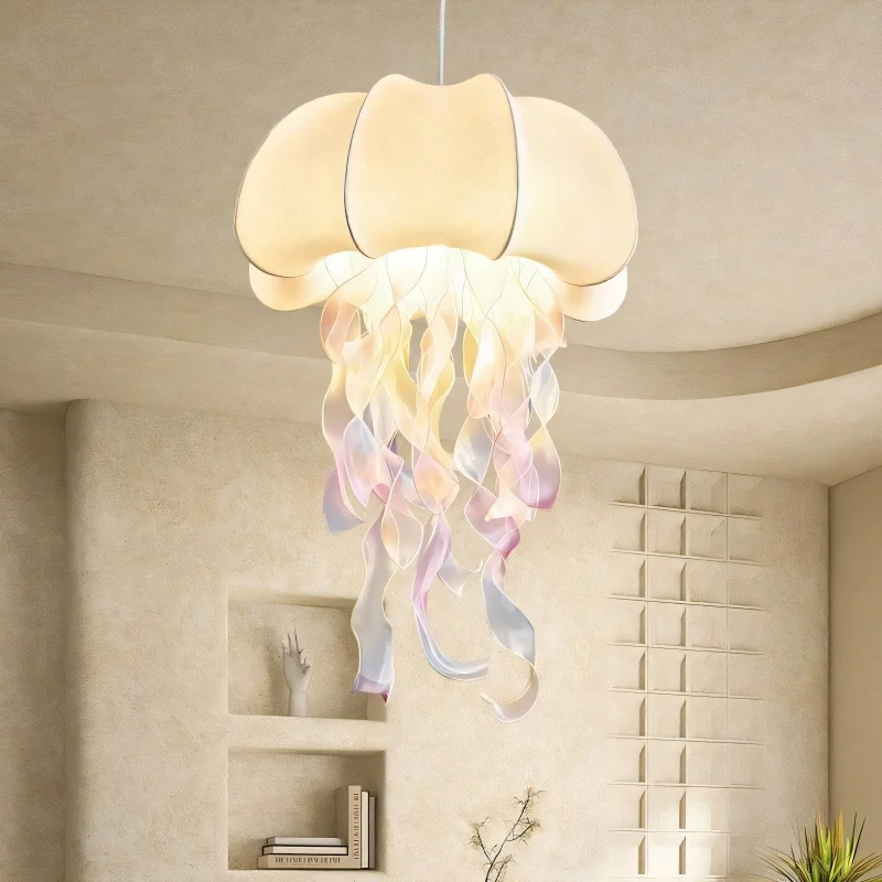 

French Dreamy Jellyfish Pendant Lamp Restaurant Bar Pendant Lamp Silk Hotel Luxury Bedroom Pendant Lamp