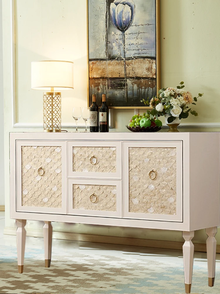 Light Luxury Entrance Hall Entrance Cabinet Solid Wood Cream Style White Storage Cabinet Living Room Shell Sideboard Cabine