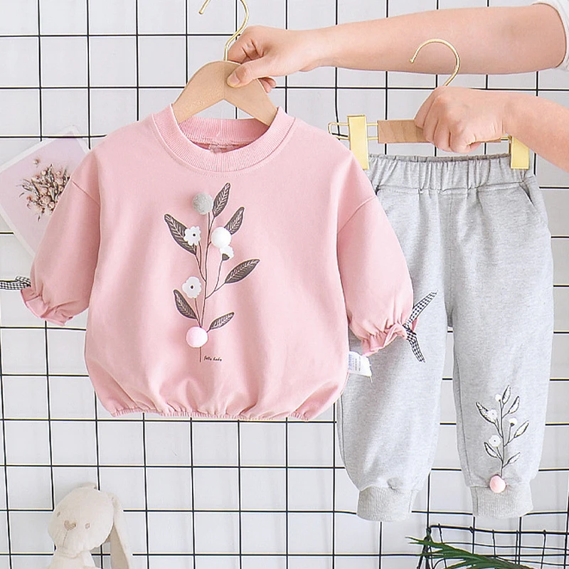 

Autumn Baby Girl Clothes Set Sweatshirt Pant 2Pcs Suit Pullover Long Sleeve Kid Tracksuit Toddler Outfit Children Sportwear A492