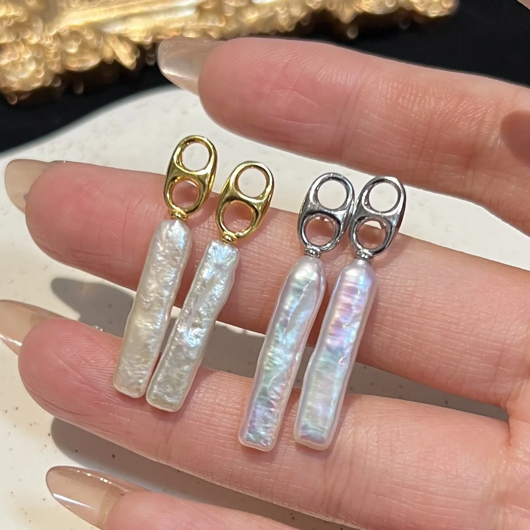 

Natural South Sea shaped Baroque pearl earrings 925s